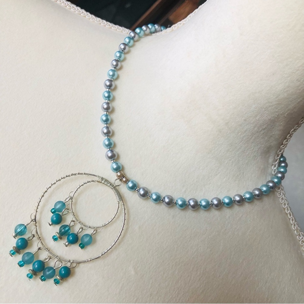 Handcrafted repurpose hand wired beaded medallion Czech glass Pearl necklace